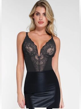 Popilush Shapewear Full Coverage Plunging Lace Slimming Bodysuit NWT's Sz Large